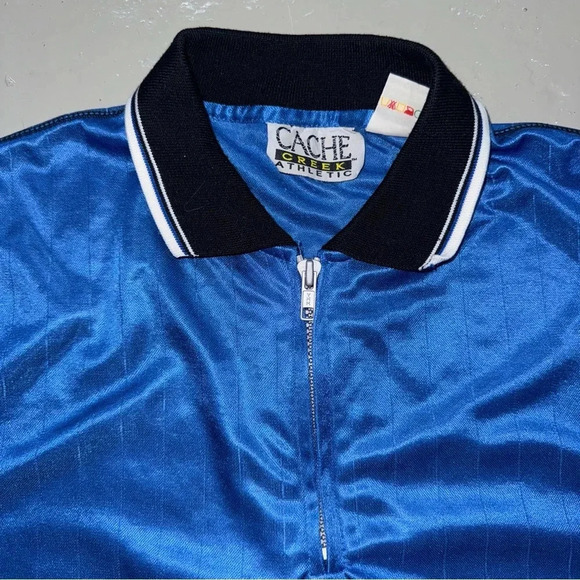 Men’s Vintage 80’s Cache Creek Athletic Brand Blue Jersey Zipper Polo Size: L - Picture 8 of 14